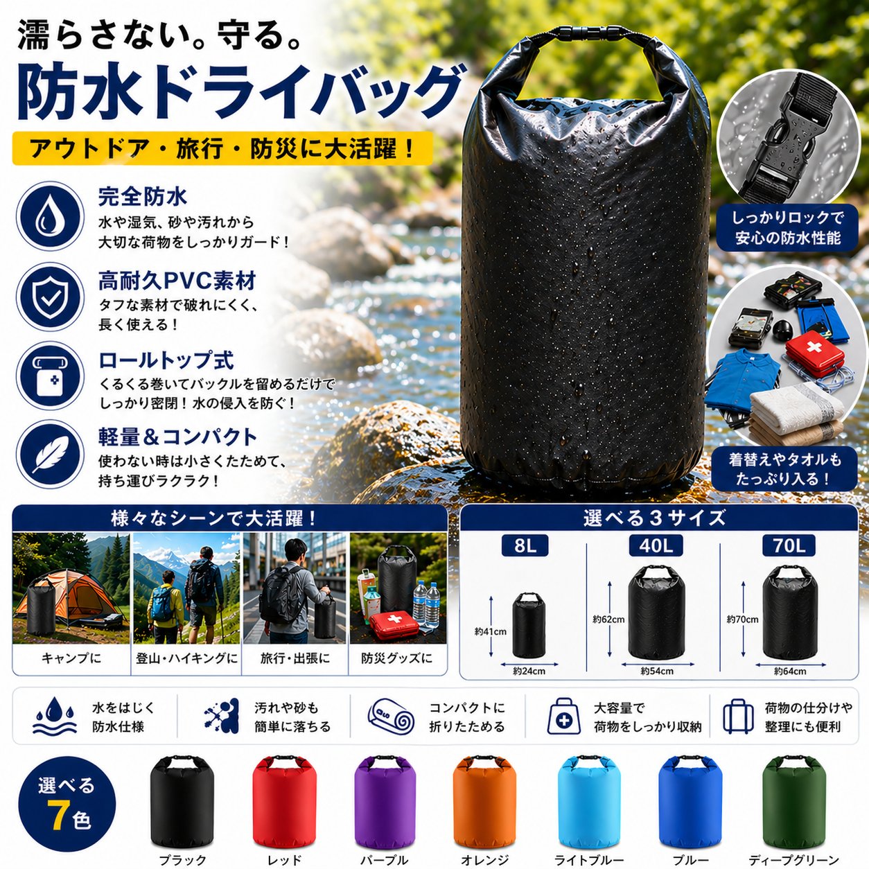 防水ドライバッグ（ミリタリー）